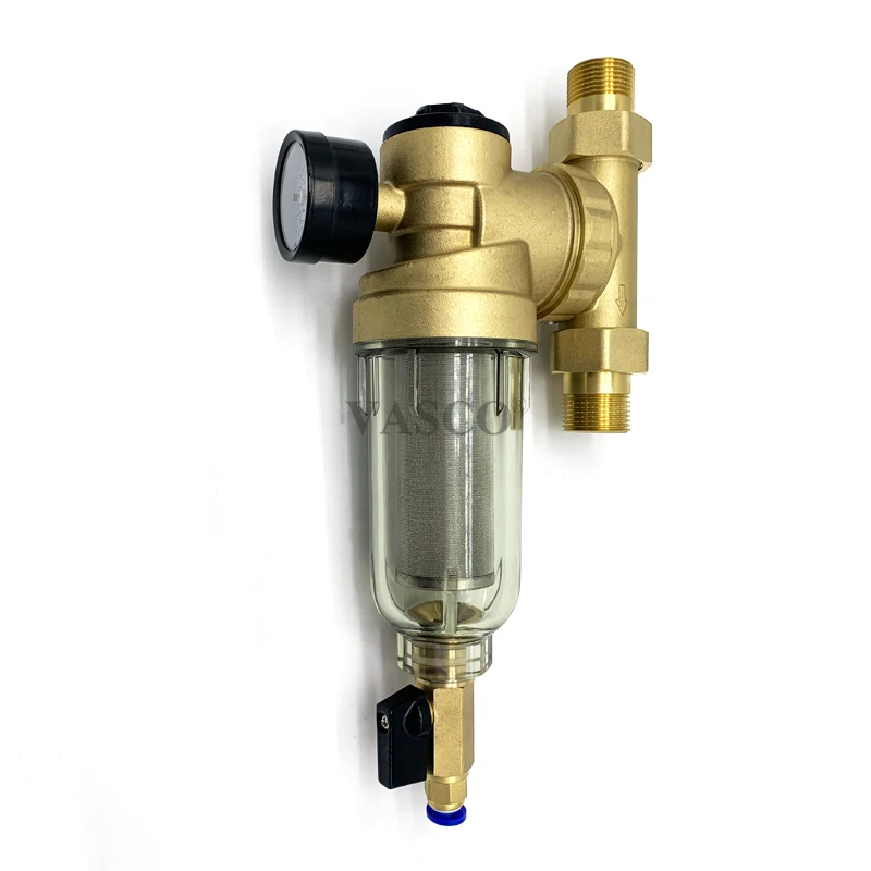 Brass Home Water Main Line Pure Filter 40 60 Micron SS Mesh Water Pre Filter With Pressure Gauge