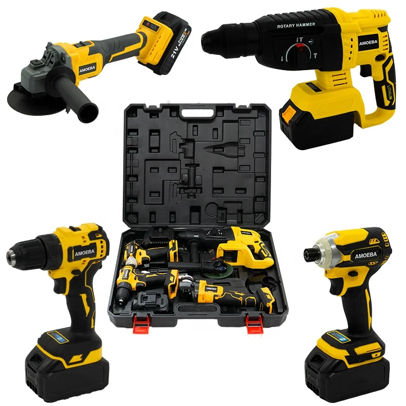 Power Tool Set Impact Cordless Brushless Drill Screwdrivers Electric Rotary Hammer Right Angle Grinder