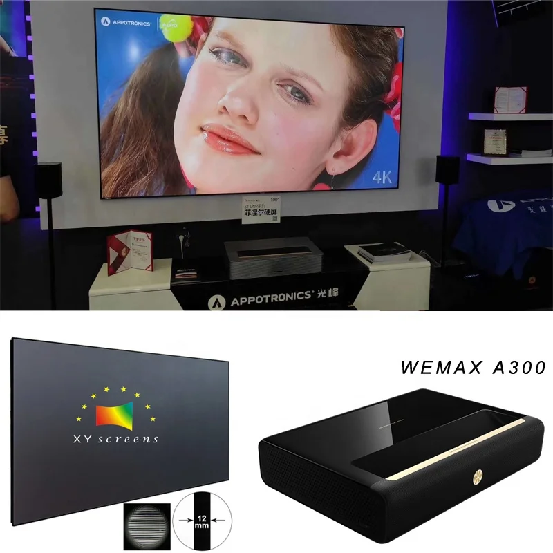 Домашний кинотеатр Wemax A300 4K UST, лазерный проектор с 150 дюймовым экраном XYscreen PET grid ALR, продажа с тонкой рамкой
