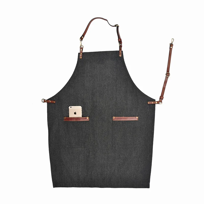 Simple Korean Fashion Denim Apron Chef Milk Tea Coffee Shop Assistant Baking Tools Canvas Work Apron