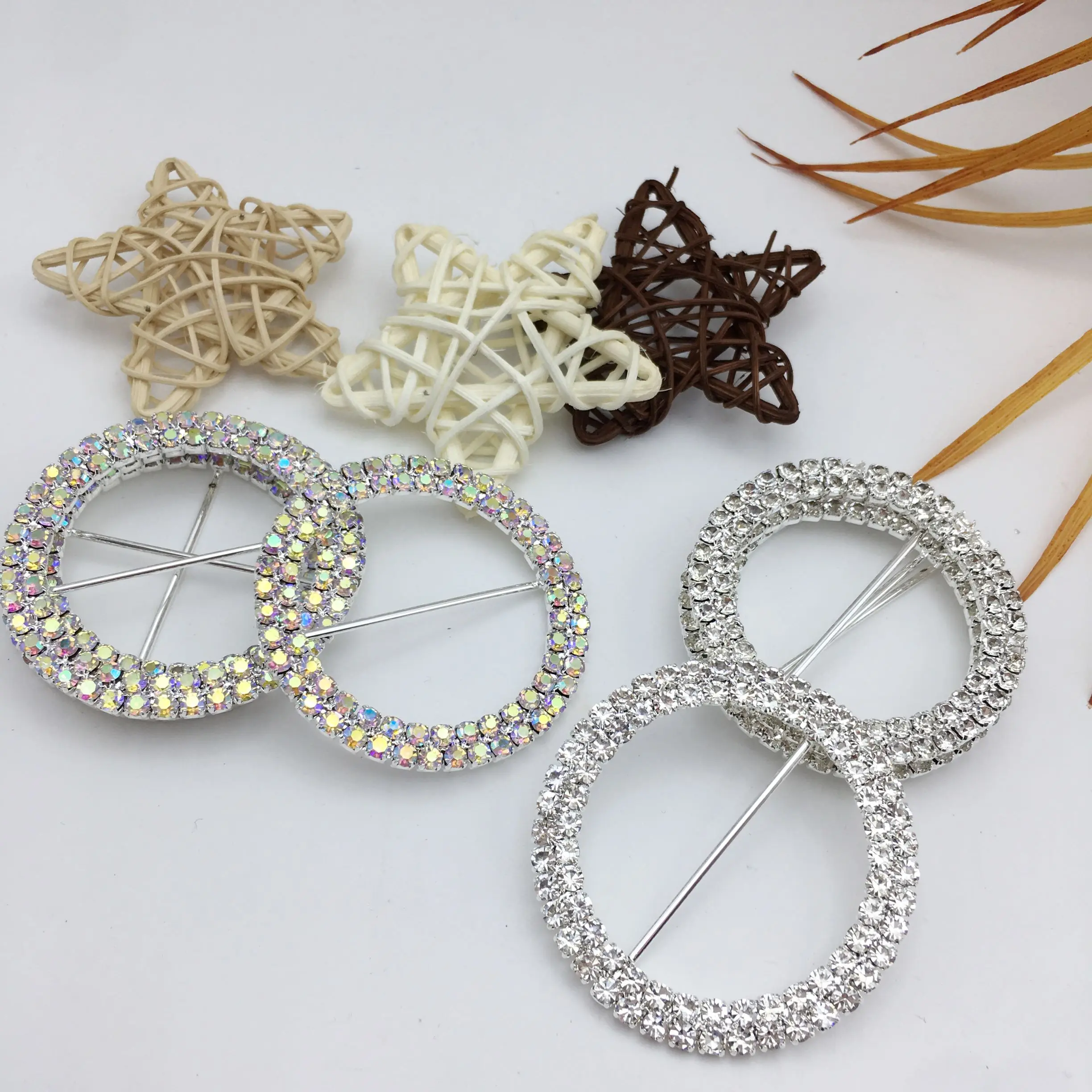 SINRONG Fashion custom crystal buckle wedding invitation ribbon slider clothing scarf accessories shining DIY buckle