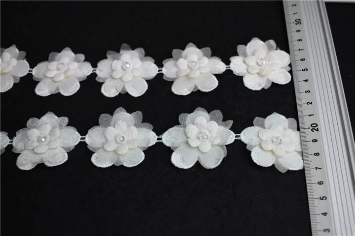 3D pearl flower applique lace embroidery for wedding dress
