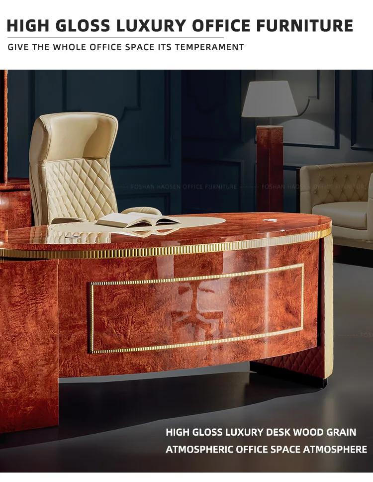 China HAOSEN office Good quality Business director Working executive office table curved desk and chairs manufacturer