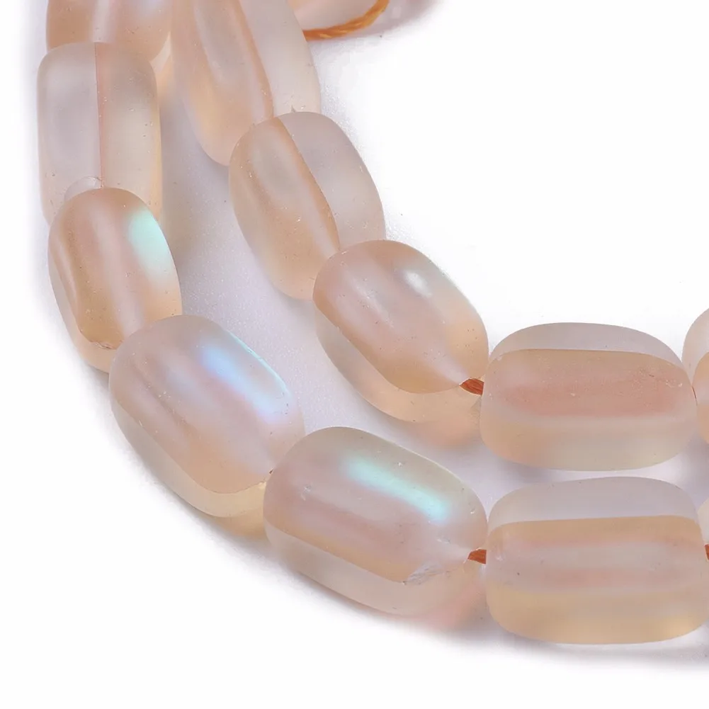 PandaHall Frosted Cuboid Orange Holographic Synthetic Moonstone Bead