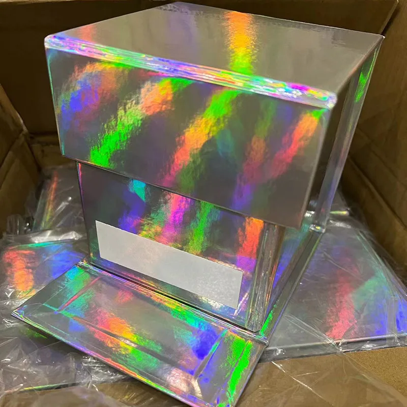 Custom Gold Foil Holographic Paper Box Packaging Holographic Drawer Box Sliding Slide Paper Cardboard Package Drawer Gift Boxes