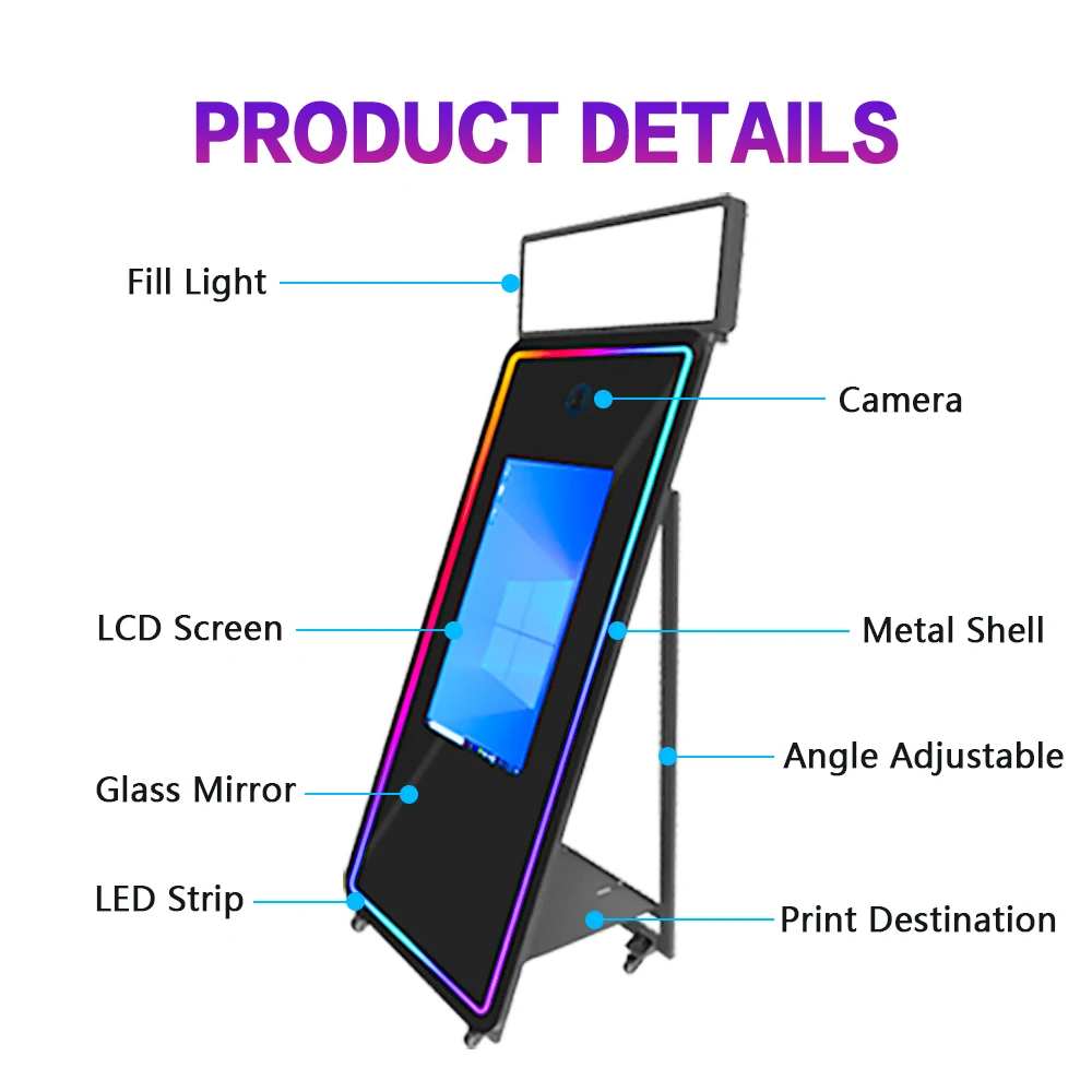 2024 Newest design Selfie Station mirror photo booth digital  photo booth With Printer and Camera