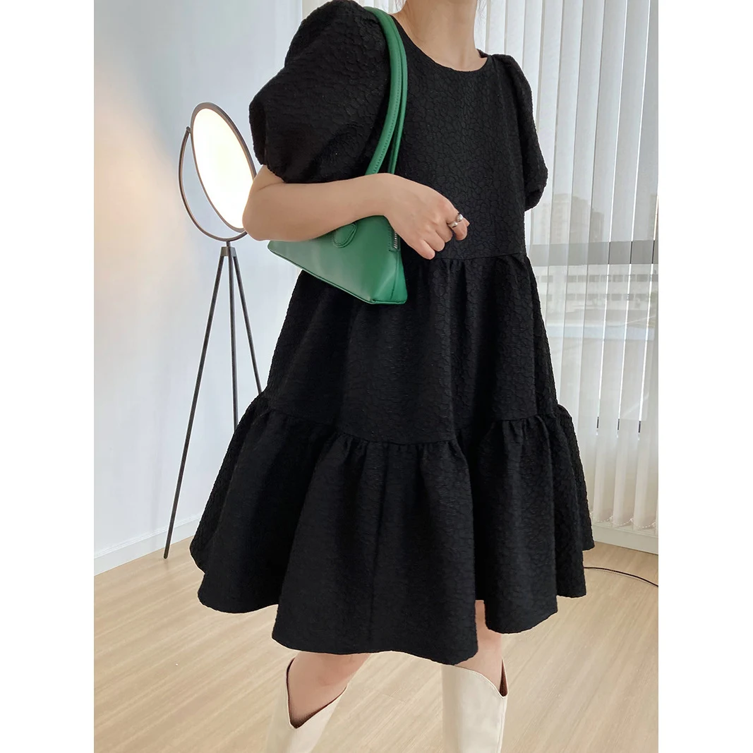 2021latest women vintage Embroidered bubble sleeve black jacquard puffy Prom lady Dresses