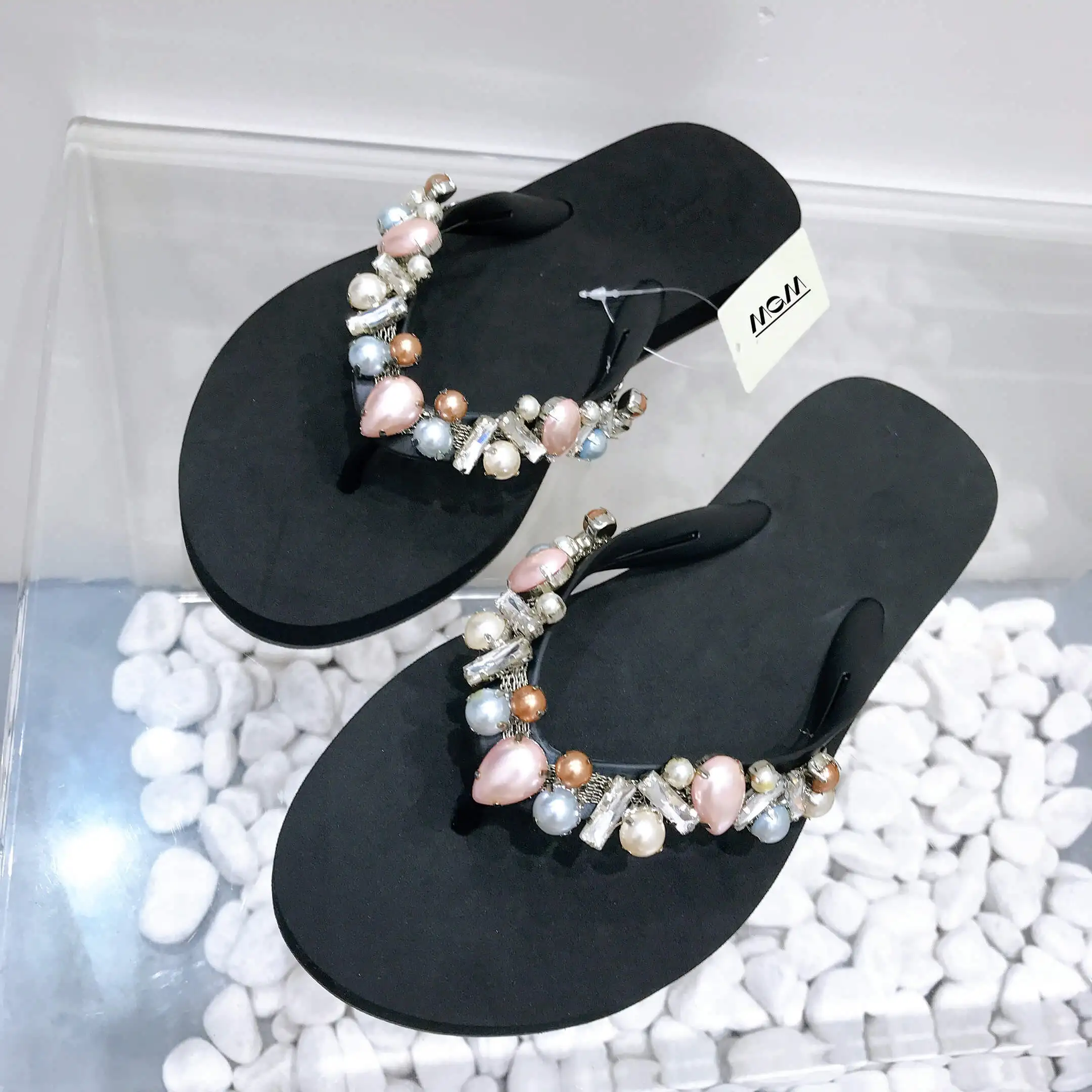 New bead diamond flip flops slippers with rhinestones colorful beads beach sandals