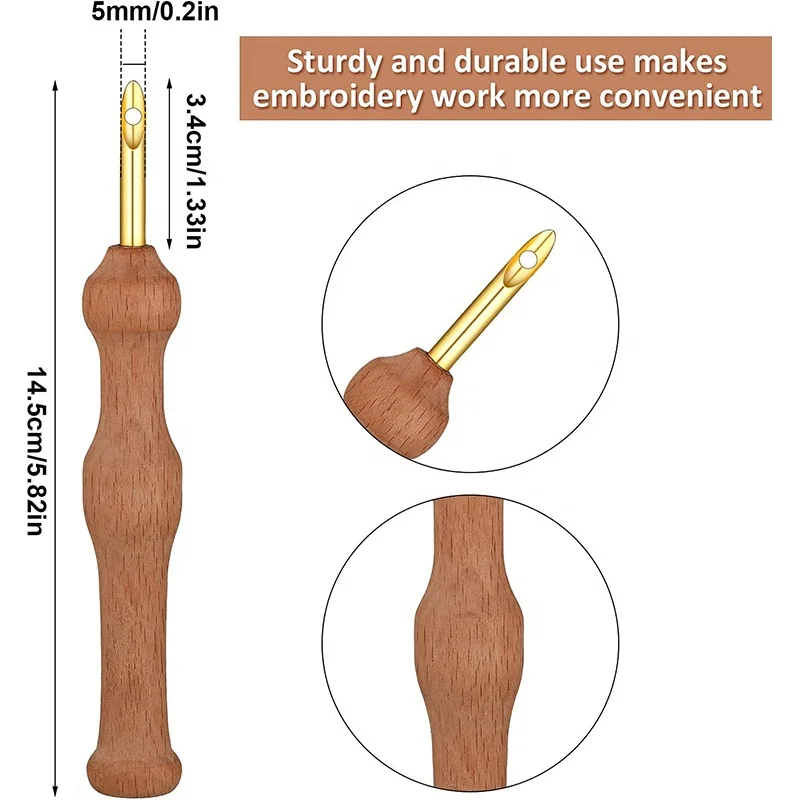 Stitching Beginner Wooden Handle Pen Adjustable Rug Yarn Punch Needle 17 Piece Punch Needle Embroidery Kits