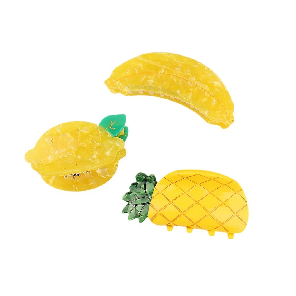 Cute Cartoon Peach Fruit Hair Claw Headpiece Girls Cellulose Acetate Hair Claw Clips Banana Ponytail Holder Hair Accessories