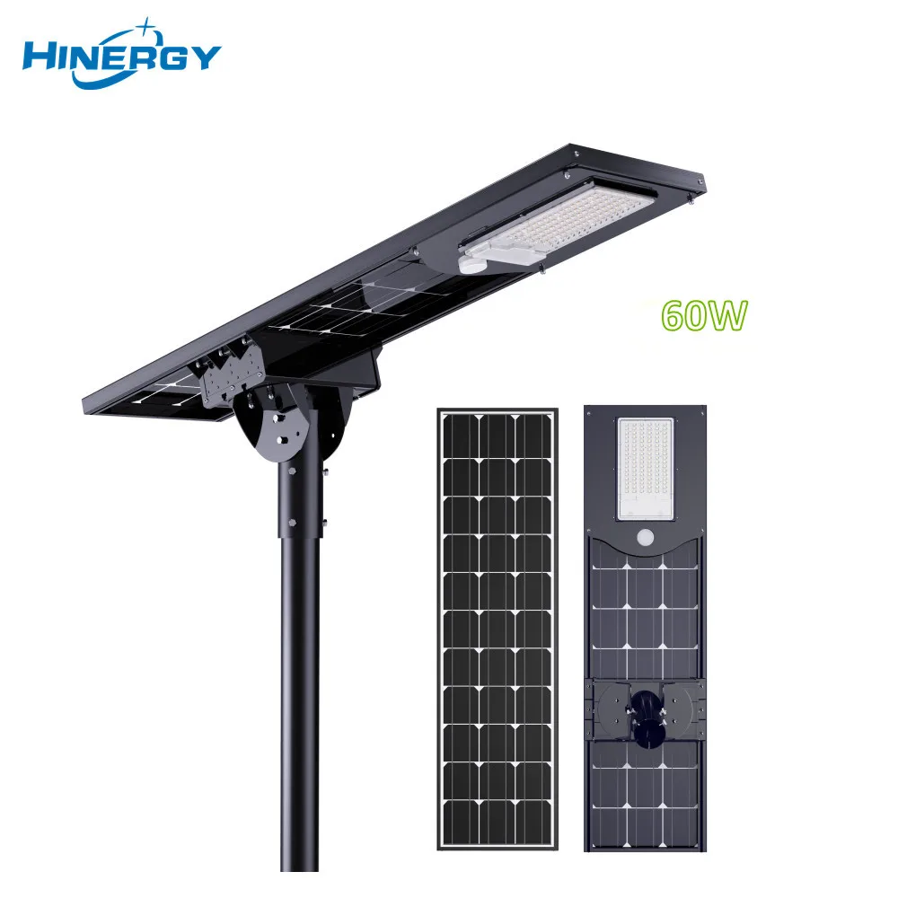 Hinergy Bifacial Solar Panel Powered All In One Led Solar Street Light 50w 80w 100w 120w