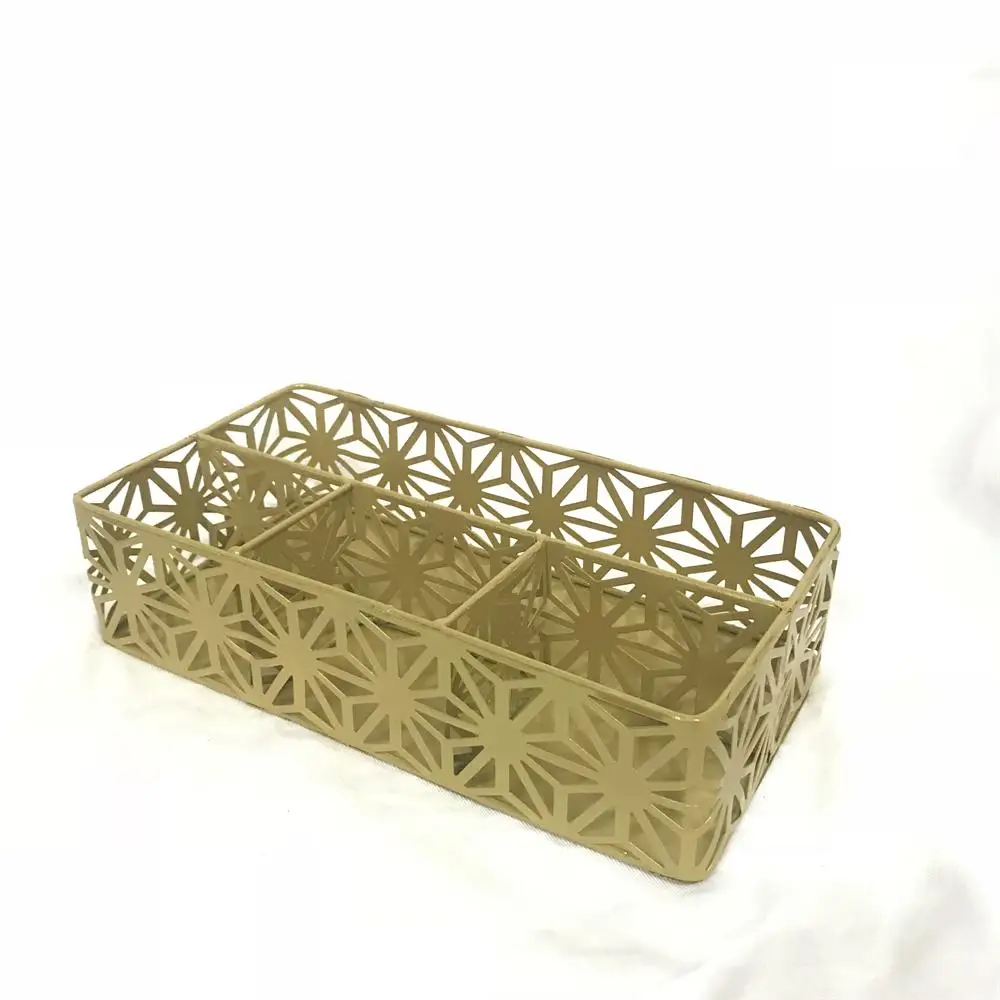 Hot Selling Office Supply Gold 4-Compartments Metal Desk Drawer Organizer Accessories Tray For School
