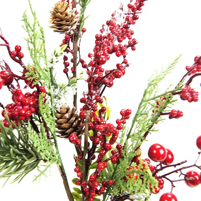 Artificial berries holly branch Christmas floral Spray  wholesale