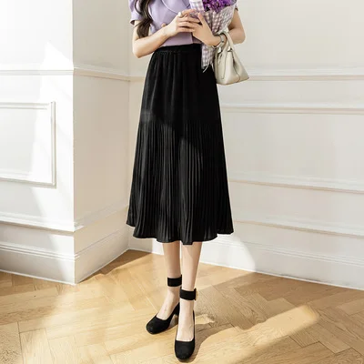 YiXin 2023 Spring Summer New Design Pleated Skirt Women Slim A Line High Waist Wholesale Long Skirts For Women