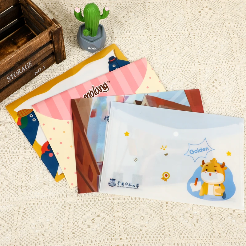 A4 Size Office Supplies Document  Envelope  Bag With Snaps Buttons Plastic PP Wallet File Folder