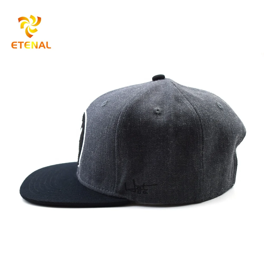 Grey Panel Black Brim Cap Custom 3d Embroidery Wool Snapback Caps Hats for Men