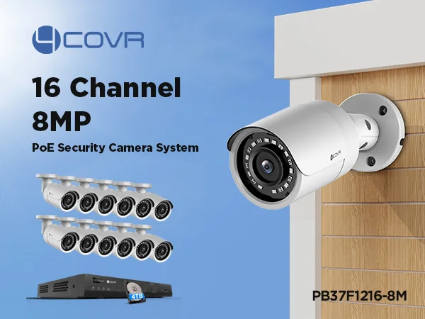 16CH PoE NVR 4TB HDD 12PCS 8MP Outdoor IP PoE Cameras built-in Mic DIY Home Surveillance 16 Channel Security Camera System 4K
