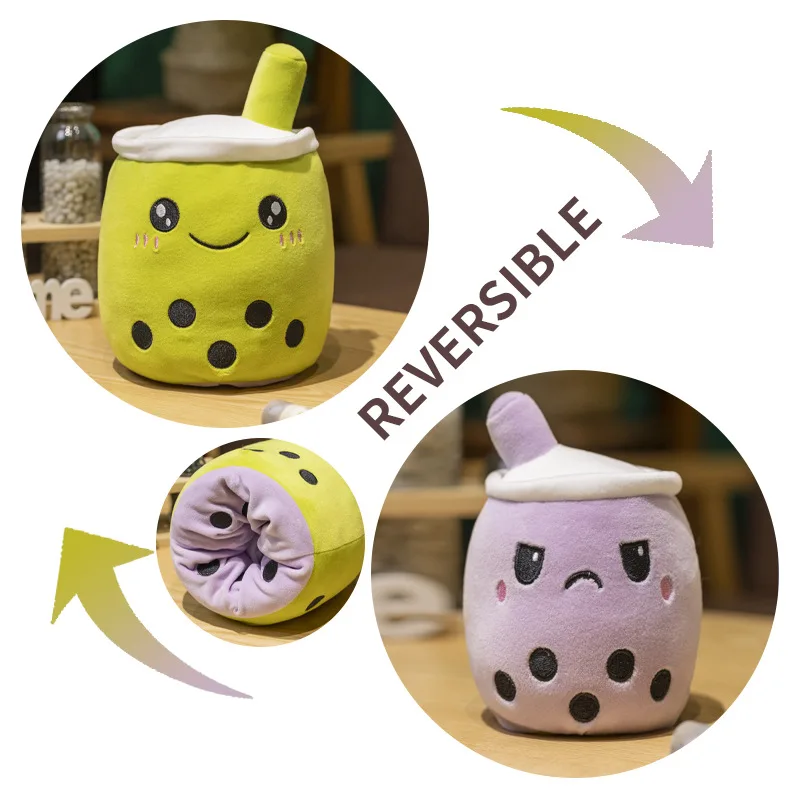 15cm Kawaii Boba Milk Tea Reversible Plush Soft Anti Stress Toy Cute Plush Toy Keychain