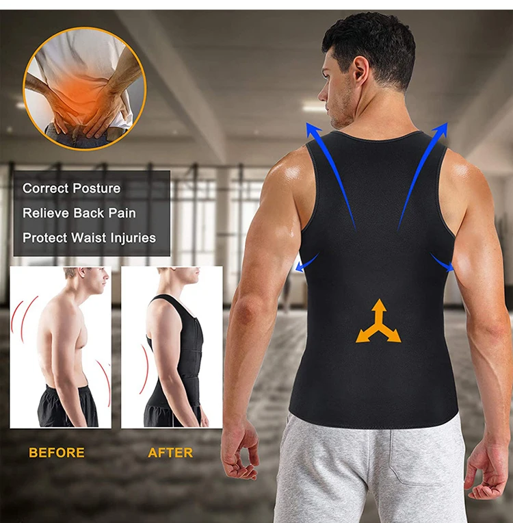 High Quality Neoprene Double Strap Waist Trainer Workout Tank Top Back Support Vest with Trimmer Belt for Men