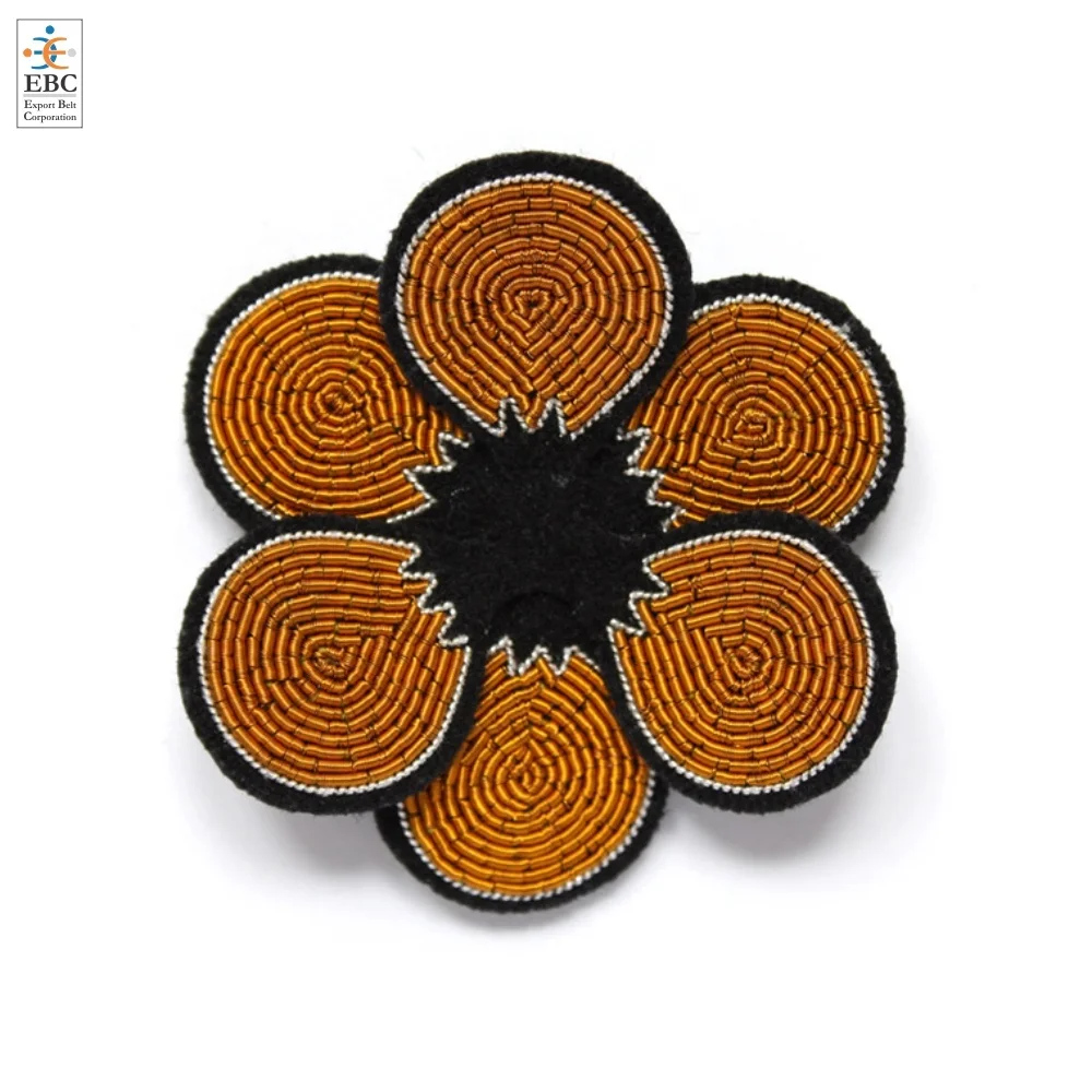 OEM French Bullion Flower Pins & Brooches Manufacturer Fashion Jackets Jeans Brooch Handmade Bullion Jewelry Patch Badge