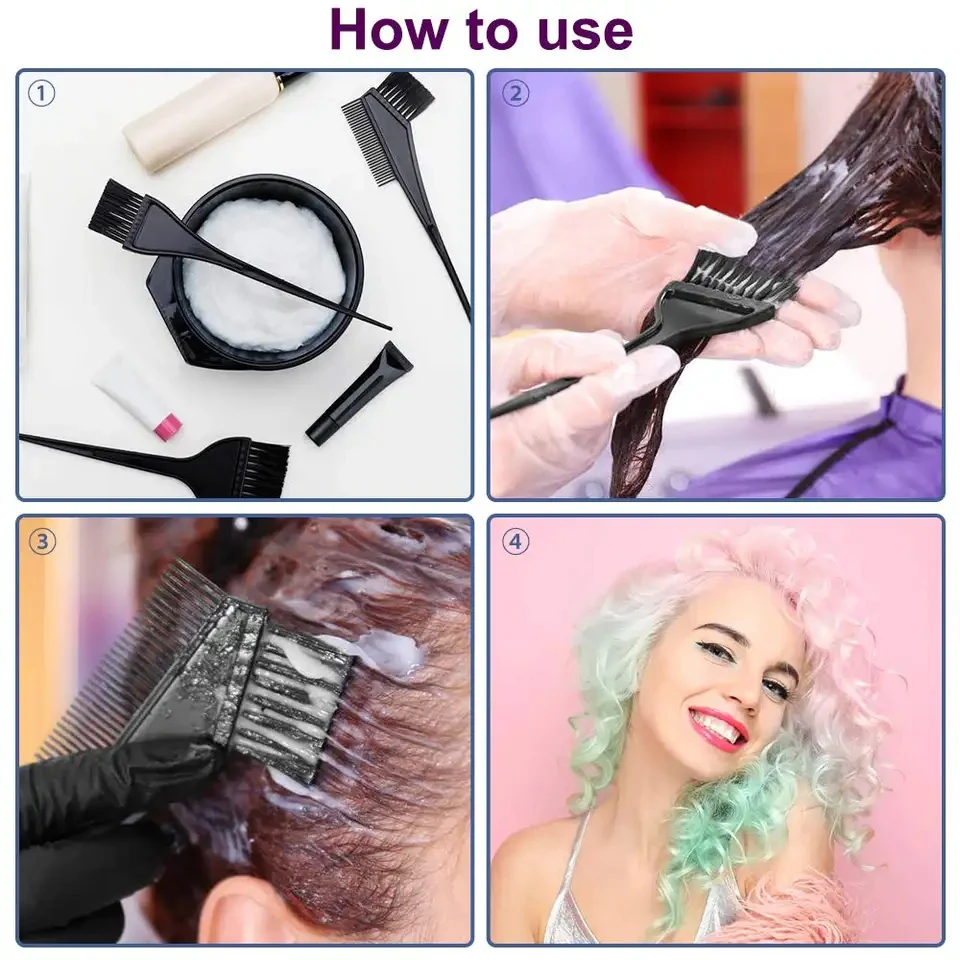 Custom Logo 4pcs Economical Hair Coloring Dyeing Tools Baked Bowl Comb Hair Styling Tools For Tint Coloring Hair Bleach