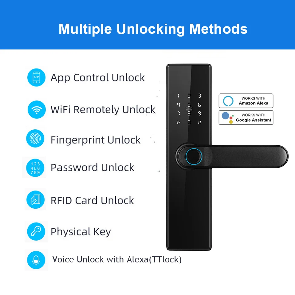 Tuya cerradura Inteligente Con WiFi Door Lock Aluminum Alloy Digital Fingerprint Electronic TTLock Smart Door Lock
