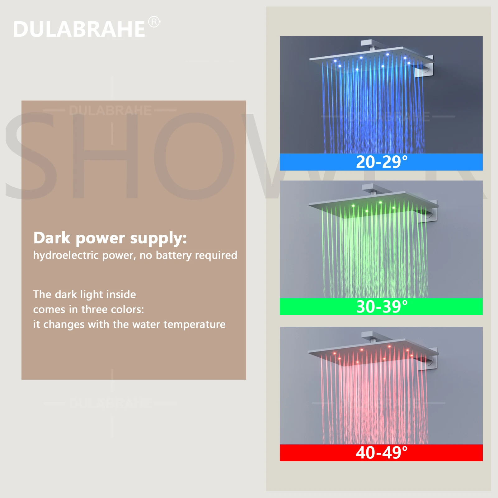 Hot Selling Wall Mounted Brushed Nickel Rainfall LED Shower Faucet Set LED Digital Display Thermostatic Shower System