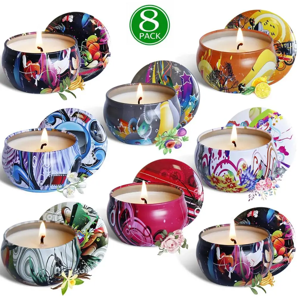 
Amazon Hot Sell Soy Scented Candle In Tin Box Gift Set Of 8 