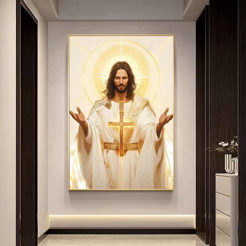 Classical  Golden Painting of Jesus Portrait Wall art Christmas Religious Jesus Decorative Painting For Church Decoration