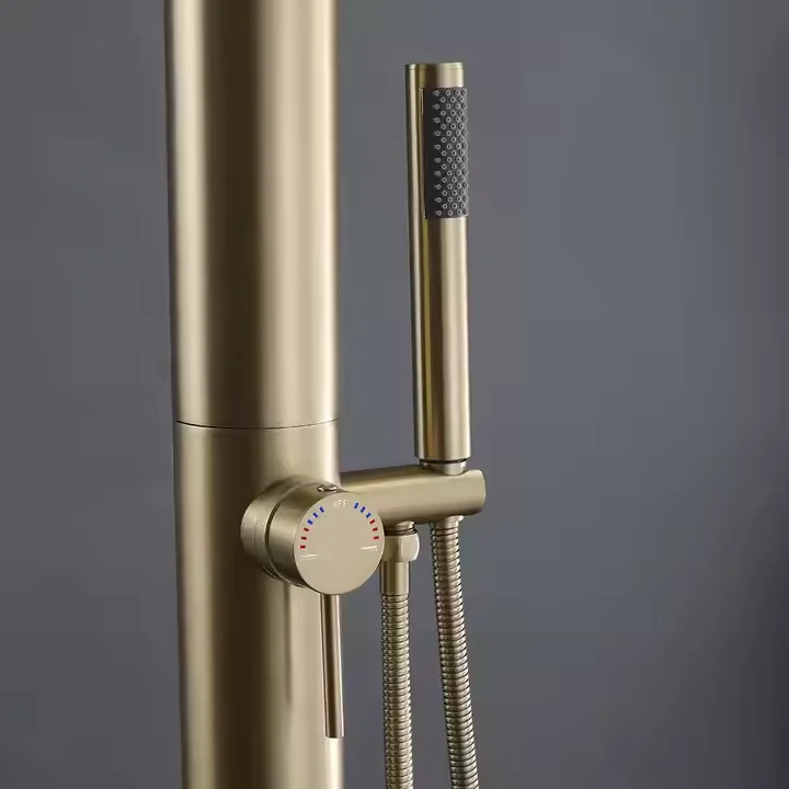 Brushed gold 304 stainless steel outdoor shower column set freestanding garden swimming pool rain outdoor shower