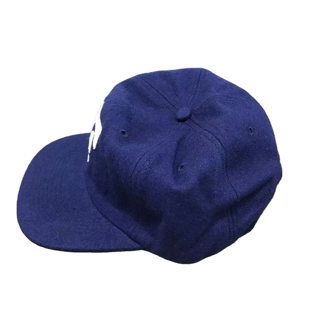 Blue Wool Melton Custom Felt Embroidery Logo Golf Hats Dad Hat Flat Brim Unstructured Baseball Cap With Leather Back Strap