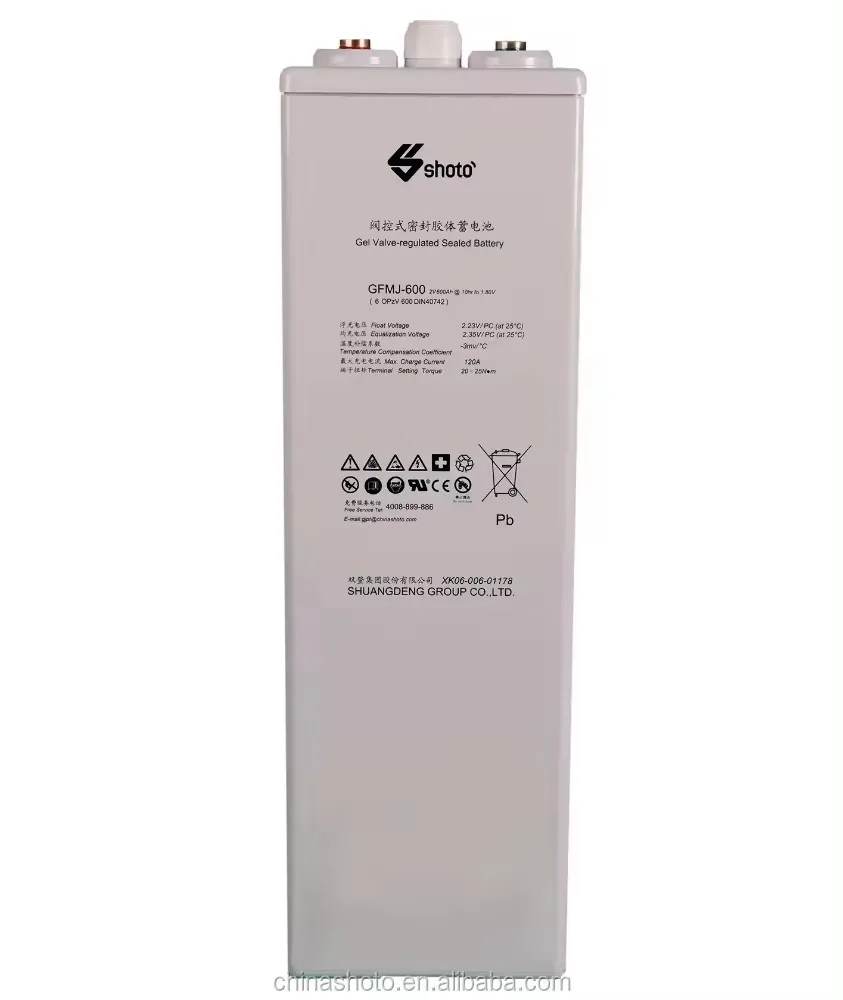 SHOTO GFMJ  VRLA Gel Battery GFMJ-600 Gel Battery Certification CE UL and  ISO 9001: 2008 and  GB/T 28001- 2011