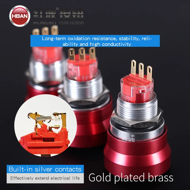16mm metal aluminum alloy mushroom head 3 pin push switch waterproof emergency stop button