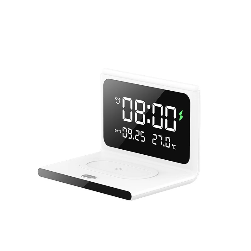 Digital Clock Dock Fast charging 15W Wireless Charger  with Three levels of LED ambient light