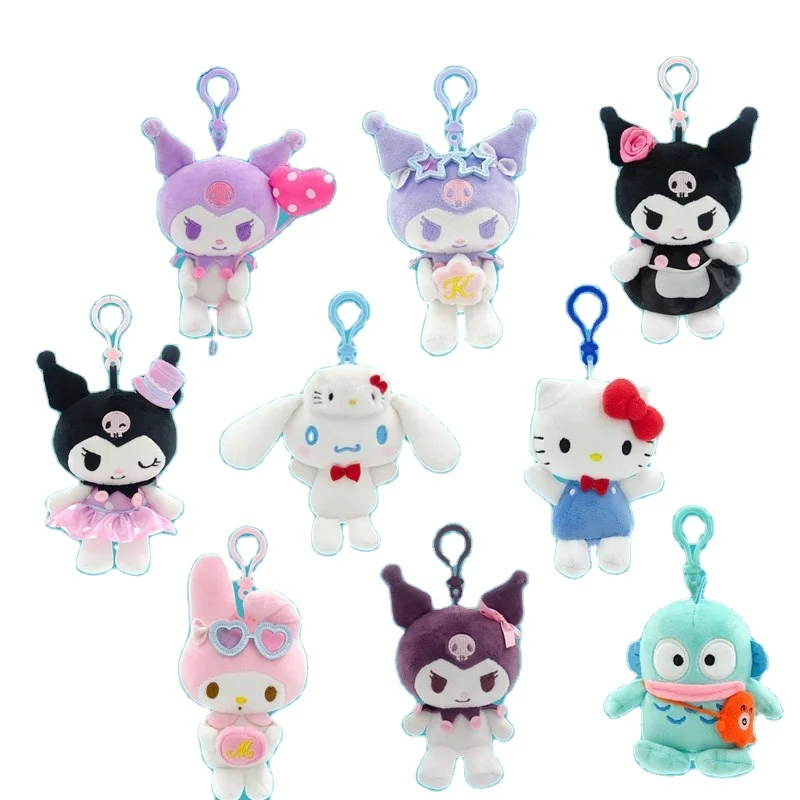 Custom New KT cat Plush Keychains Classic Designs Kuromi Melody Soft Plush Cartoon Keychain Toys For Girls
