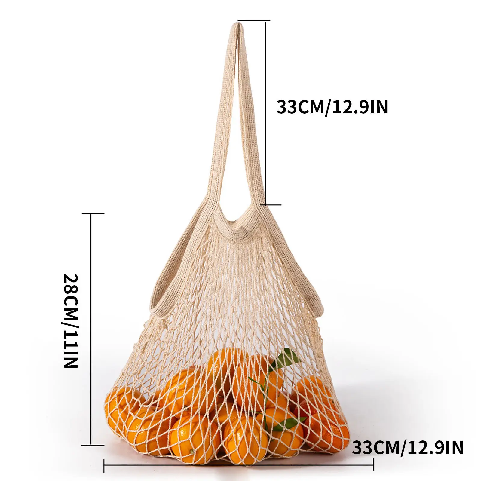 Wholesale Eco short or long Handled Tote Cotton Reusable Net Mesh Grocery Bags for Storage of Fruit Vegetable