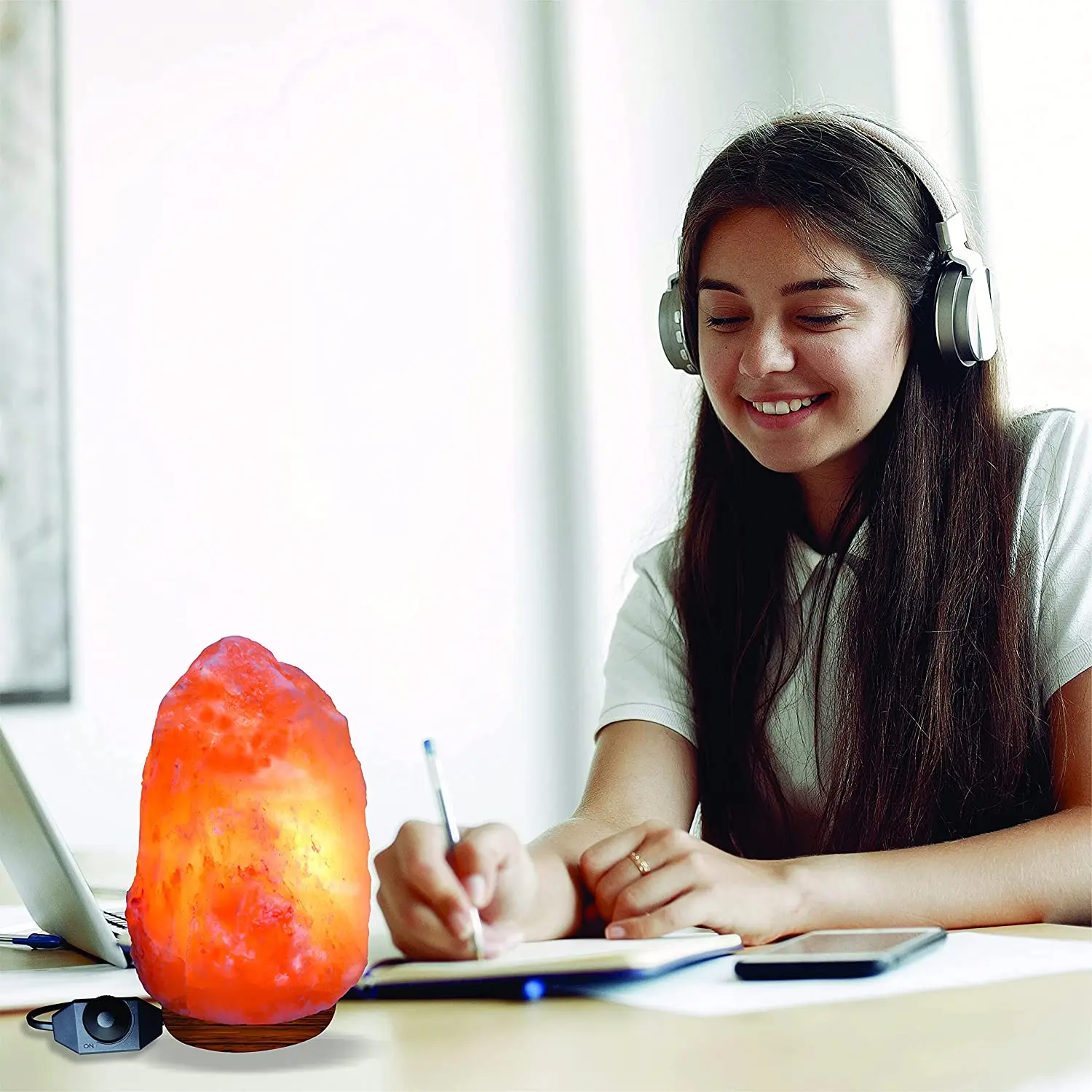 Crystal Himalayan  Salt Lamp  Natural Salt Stone Wood Base Bedside Night Salt Light
