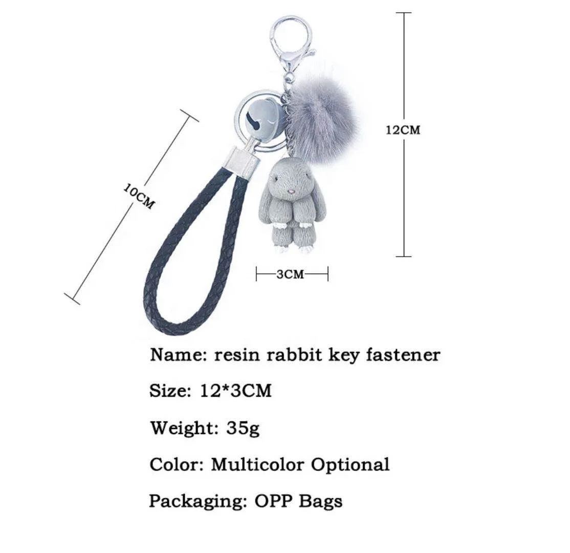 
Cute rabbit from resin, keychain of mink fur, globular cartoon key for keys in the form of a rabbit for women, 