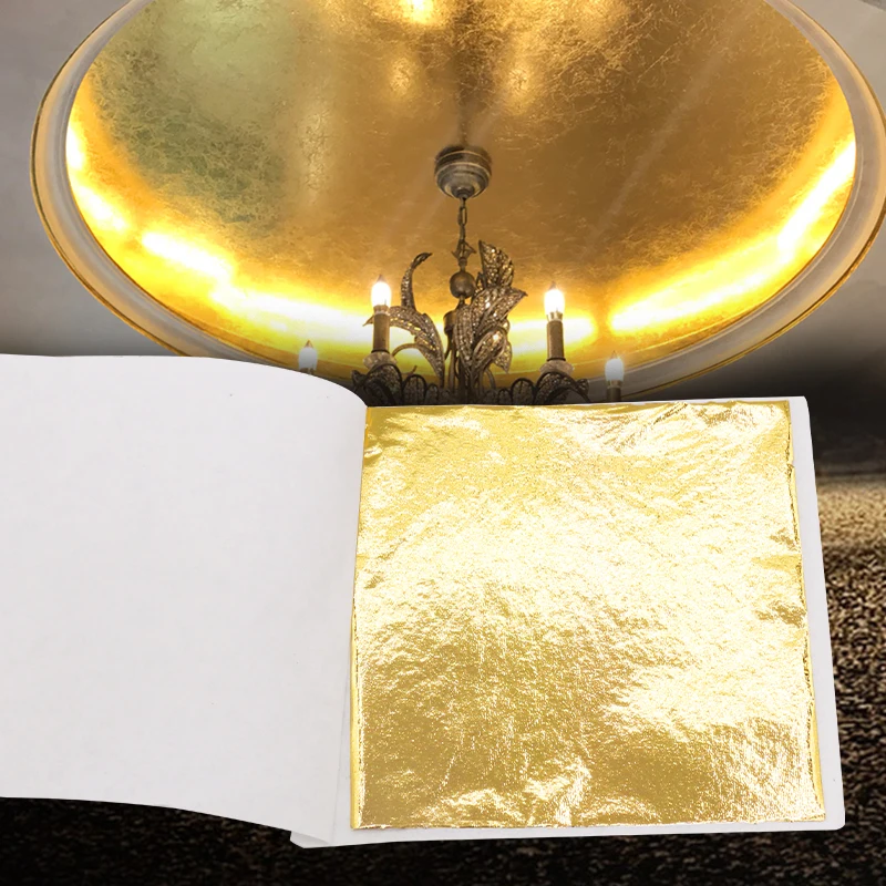 Hot selling 13X13.5 cm Taiwan K Gold Leaf for Gilding Furniture Nails Decoration Metallic Foil Gold Color Leaf Foil Sheet