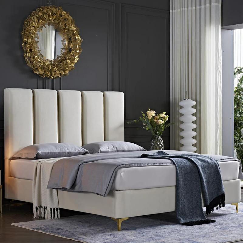 GC modern solid wood bed room set furniture king size frame luxury double wooden beds 180x200 hotel up-holstered wooden beds