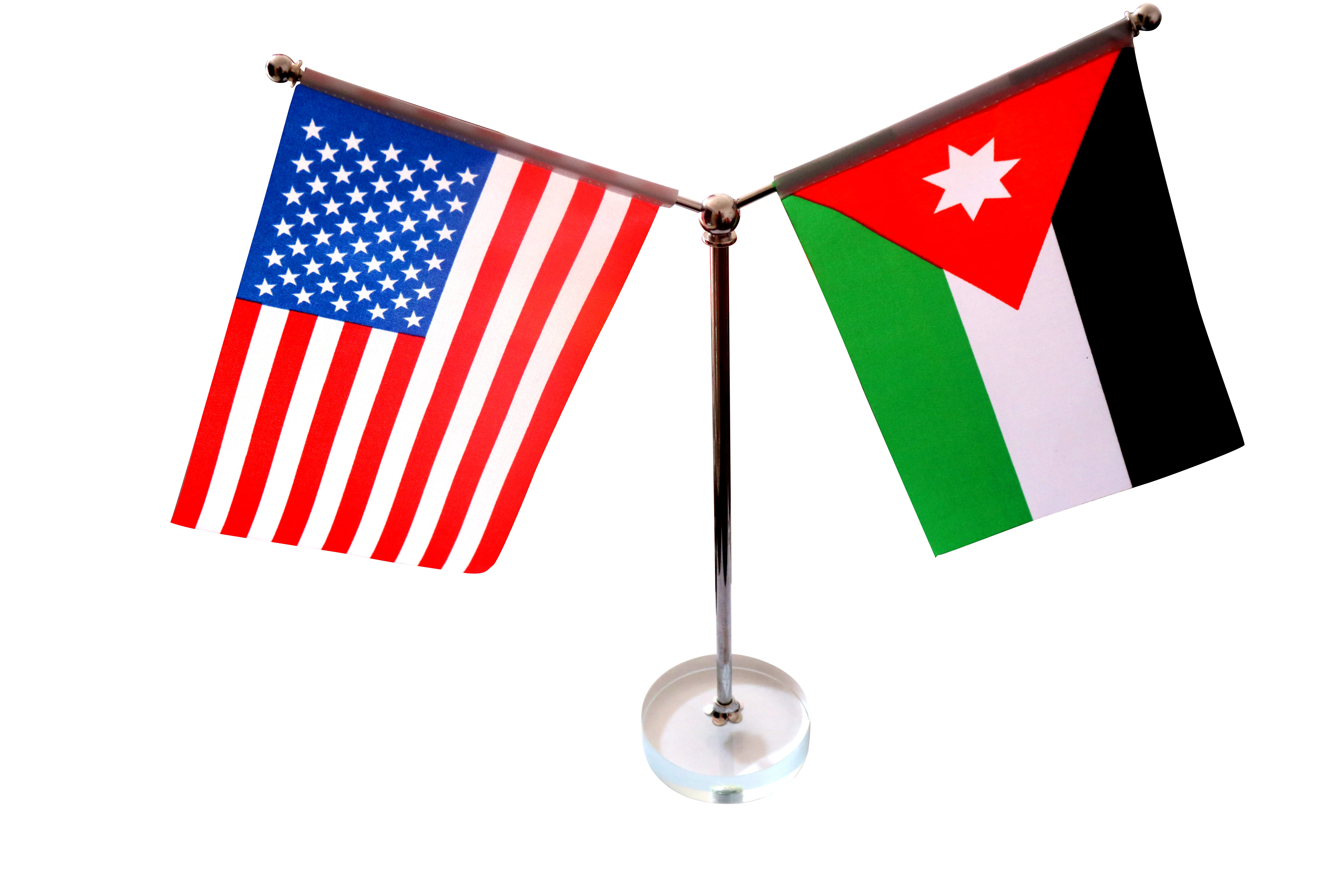 crystal glass base stainless steel table flagpole with custom polyester national desktop flag