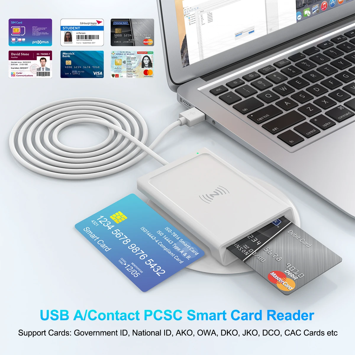 OEM 2 in 1 USB ISO7816 ISO14443A/B RFID NFC ID IC Chip Card Reader NFC Smart Card Readers Writer For Windows Android Linux
