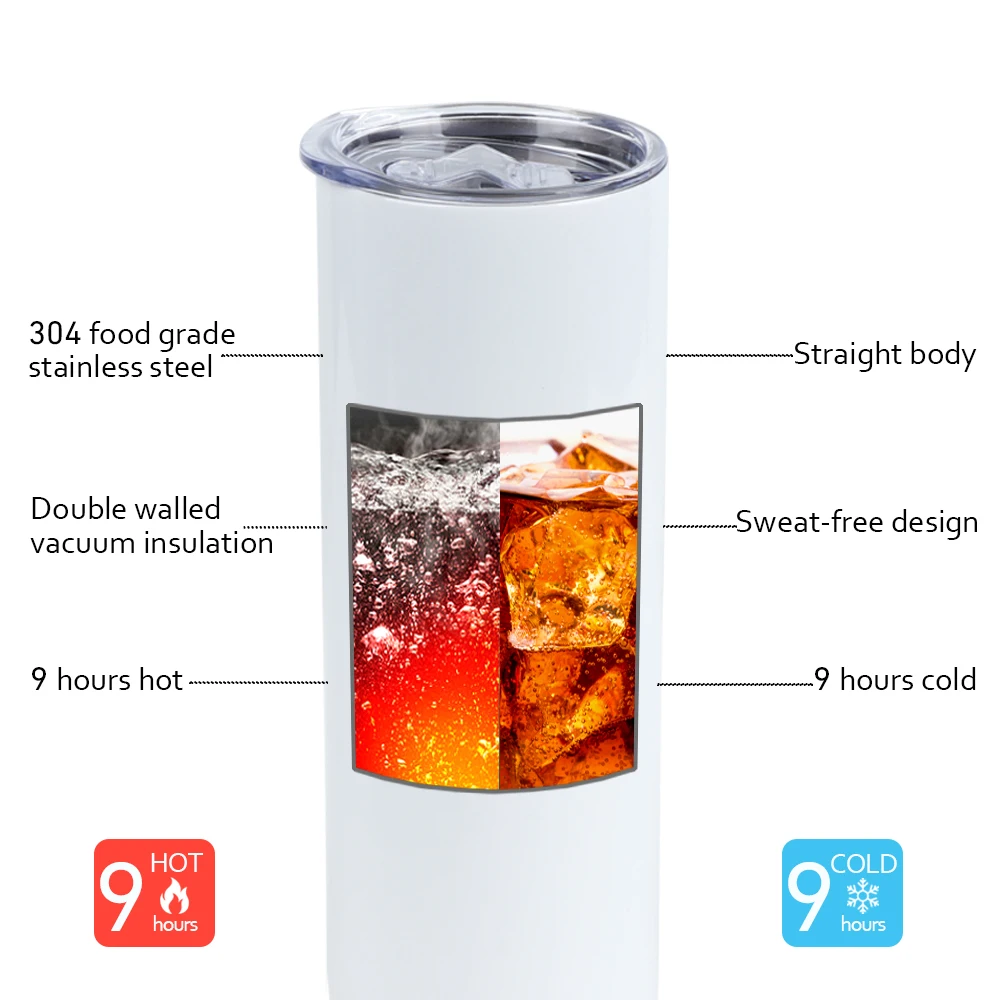 B80-0044 Usa Warehouse Stainless Steel 20oz Straight Sublimation Blanks Tumbler Mug With Straw And Lid For Coffee Milk Tea