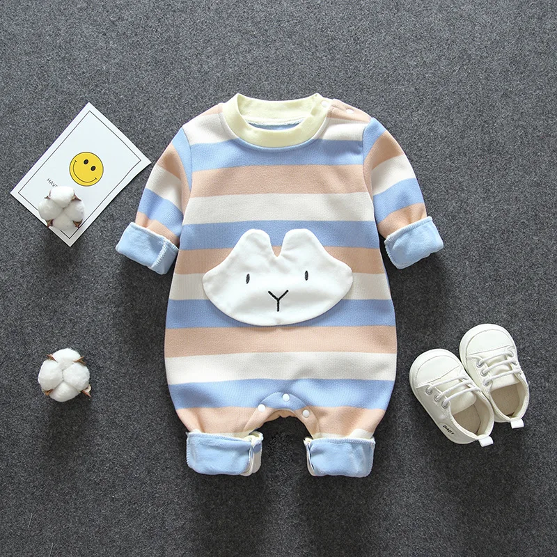 Spring and autumn baby clothes long-sleeved one-piece cartoon plus velvet baby boy cute romper
