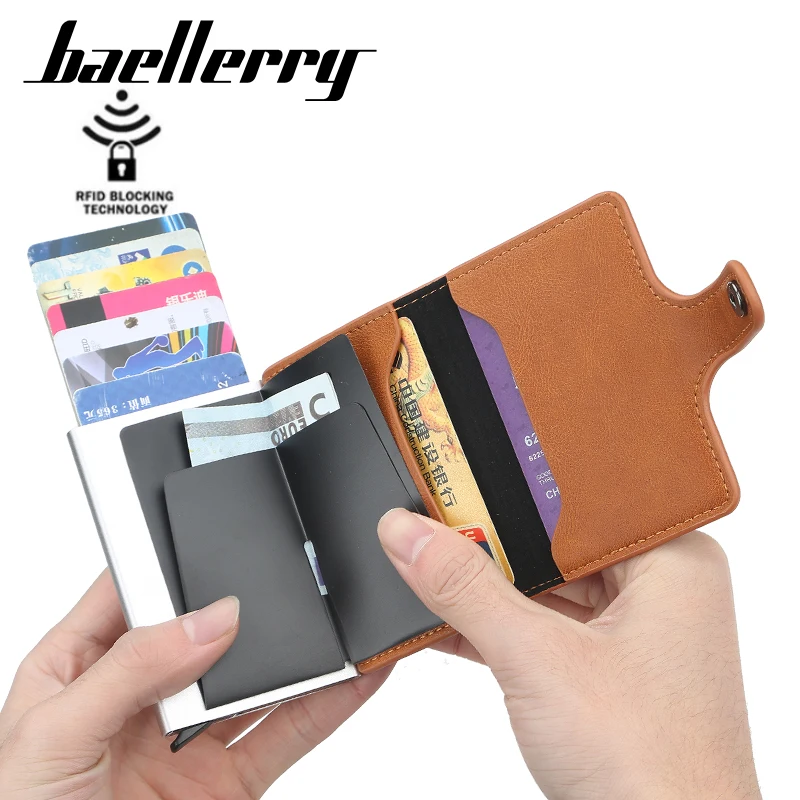 New Multi-card Double Aluminum Card Holder PU Leather Automatic Pop Up Credit Card Holder RFID Blocking Wallet