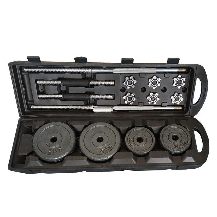 Cheap Good Quality 50 Kg cast iron Barbell Dumbbells Set with Plastic Case
