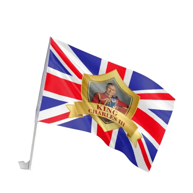 Huiyi Cheap Custom Printing Car Flag King Charles III Coronation Advertisement Promotion Car Window Flag Banners for Ceremony