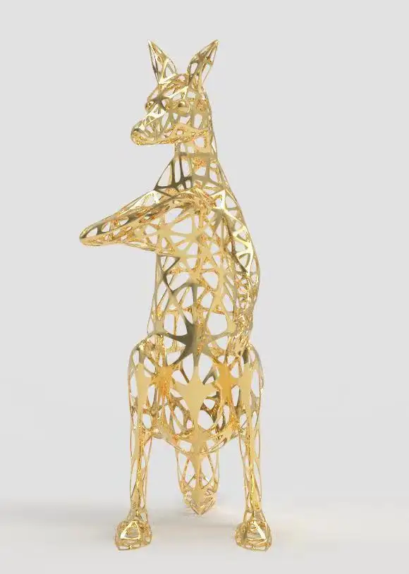 2022 New Design Outdoor Metal Art Life Size Openwork Stainless Steel Animal Sculpture Garden Hollow Out Kangaroo Statue