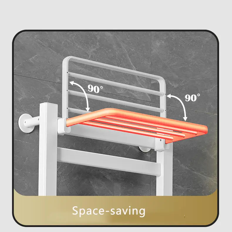 Aluminum Wall Mount Bathroom Electric Heated Towel Warmer Rack with Top Shelf