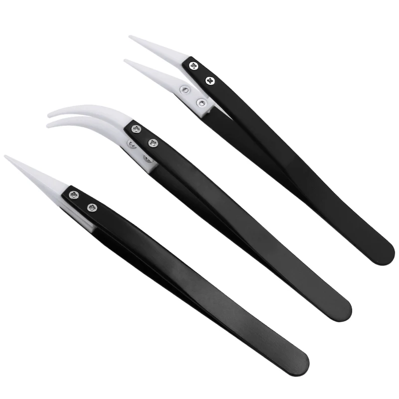 Precision Ceramic Tweezers Anti-Static Stainless Steel Handle High Temperature Resistant Electronic Industrial Ceramic Tweezers